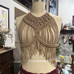 Original GoodVibeGoda Handmade Tan Macramé Halter Top